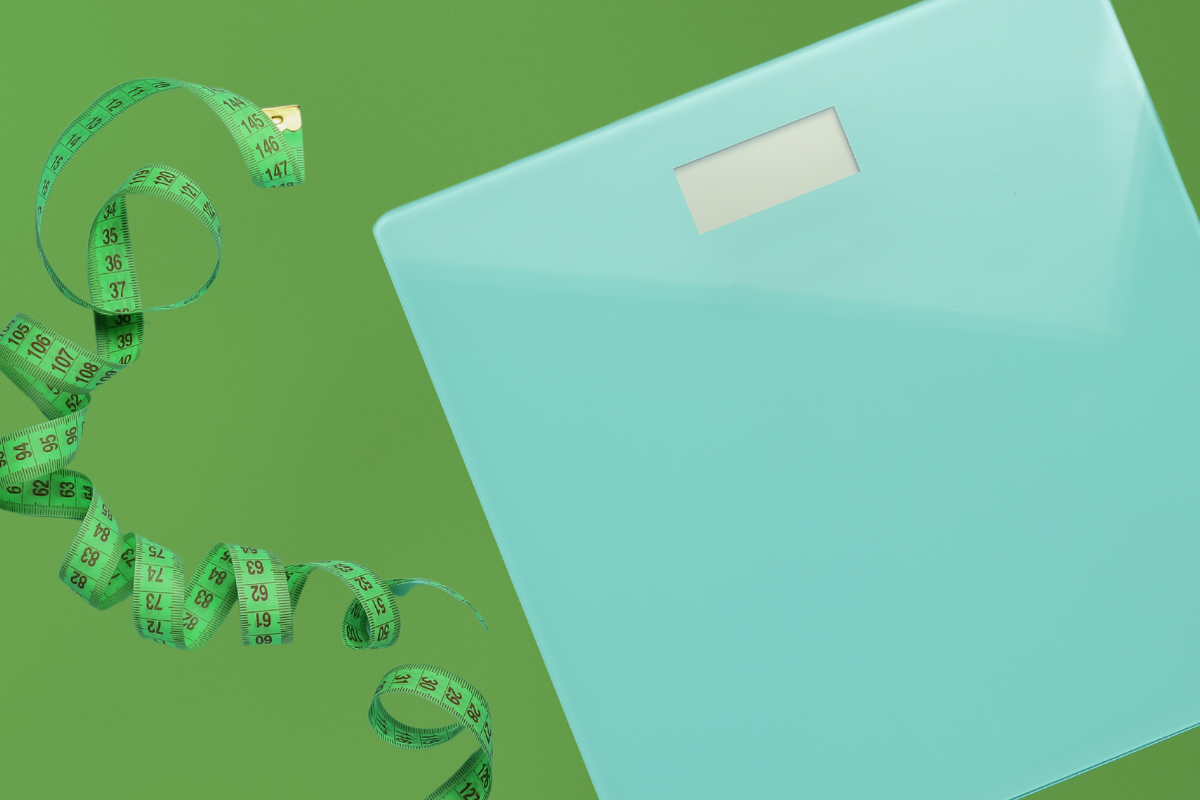 Afbeelding van een weegschaal met meetlint