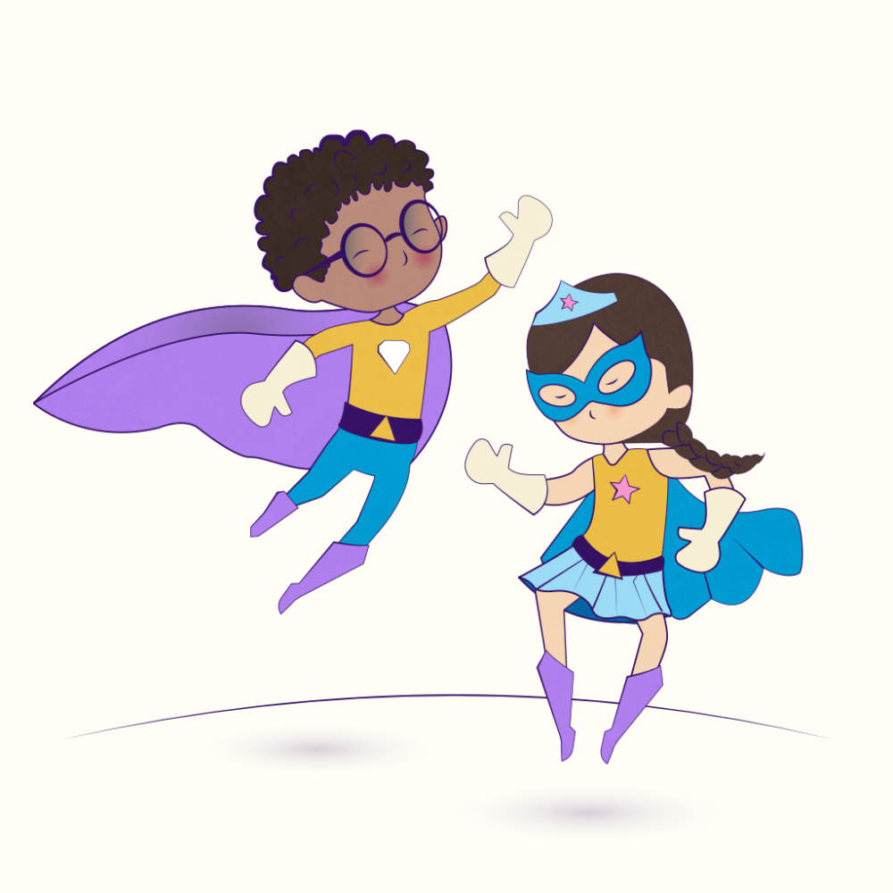 Illustratie van twee kinderen verkleed als superhelden