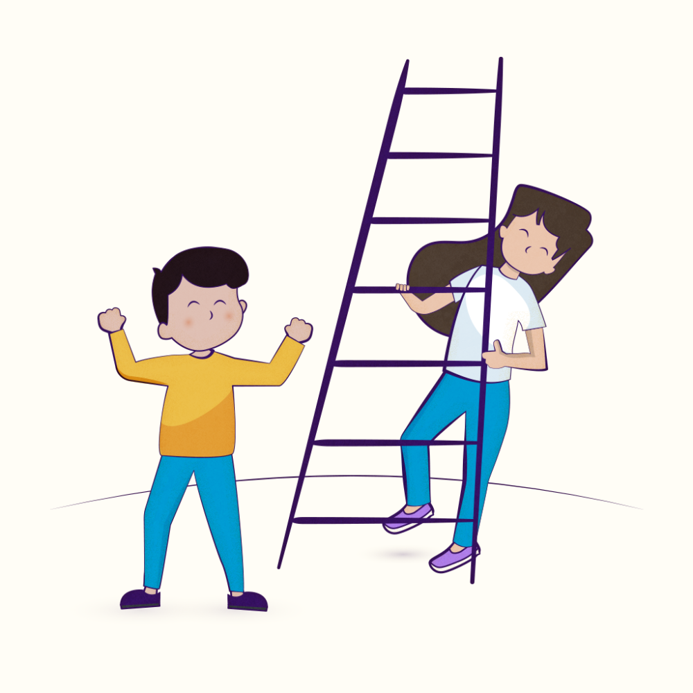 Illustratie van twee kinderen en een ladder