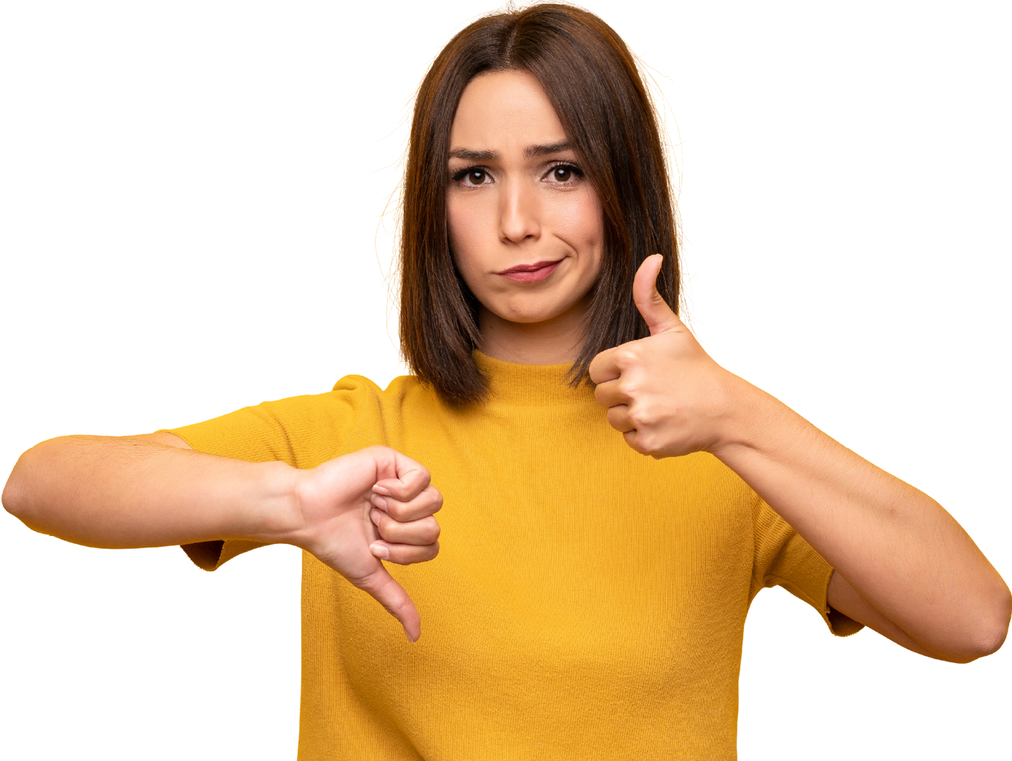 Vrouw met duim omhoog en omlaag