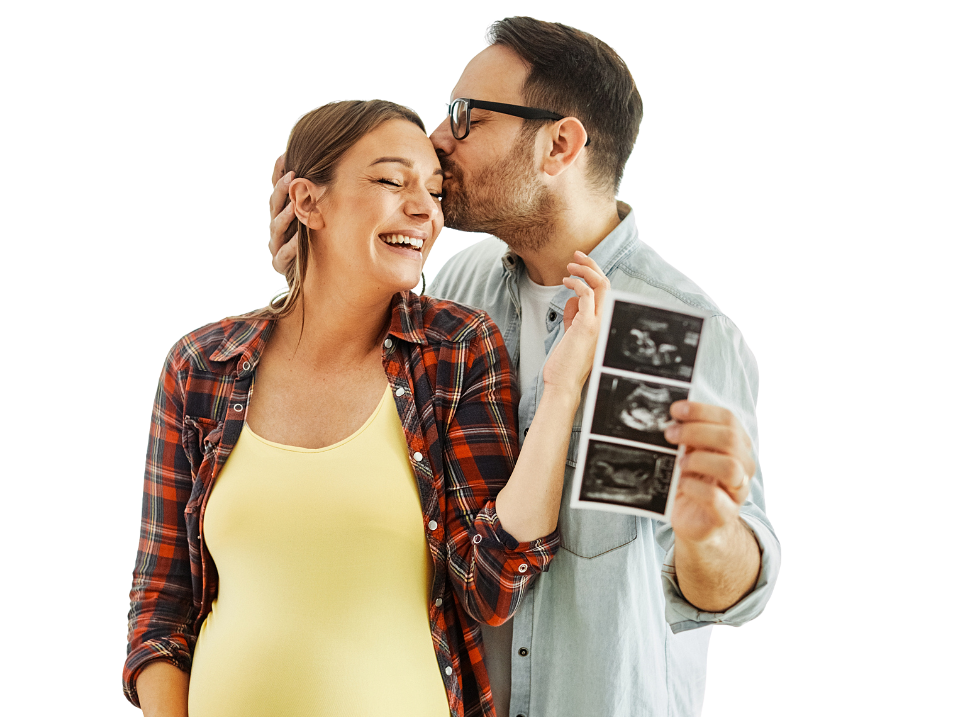 Zwangere vrouw en partner laten echo zien