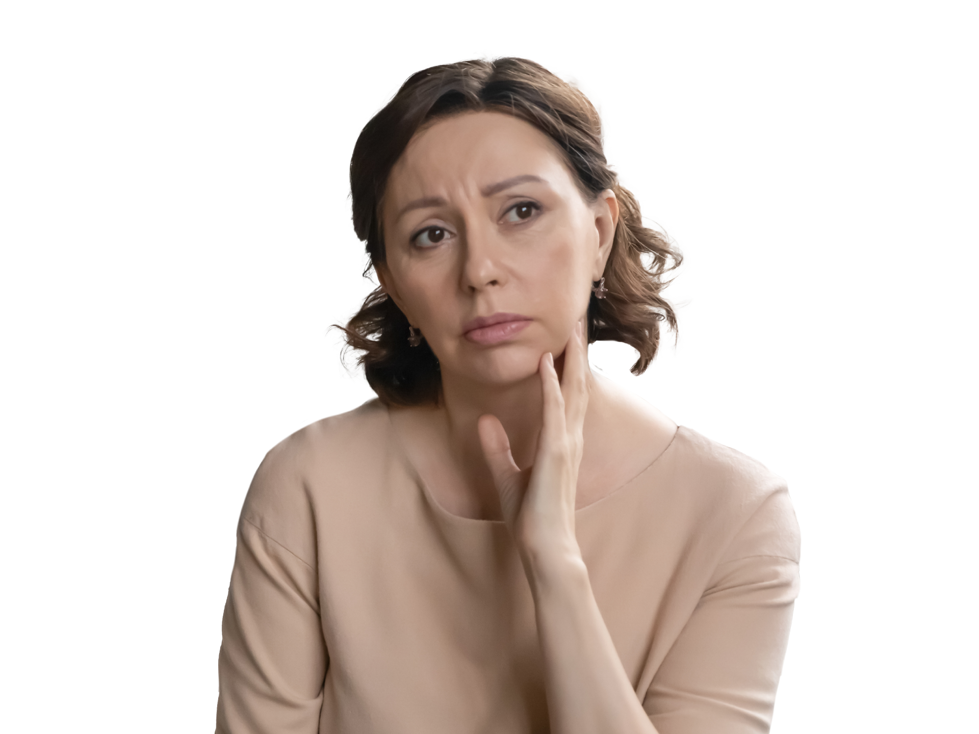 Vrouw die bedenkend kijkt