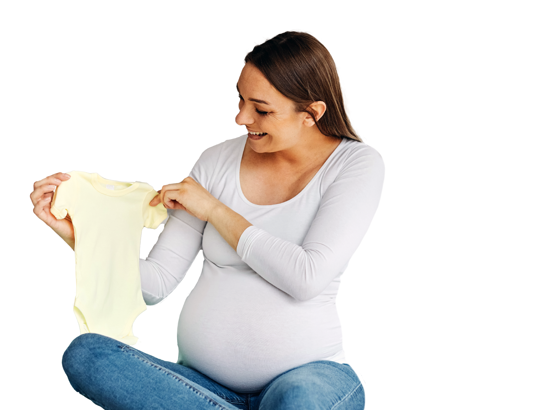 Zwange met een babyromper in haar handen