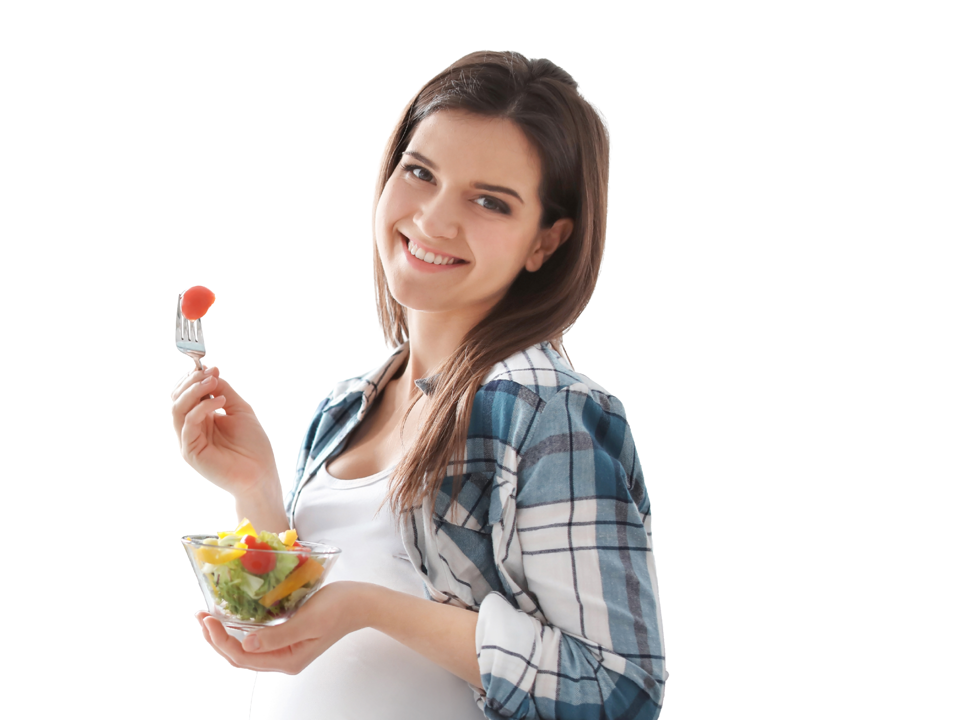 Zwangere vrouw eet een salade