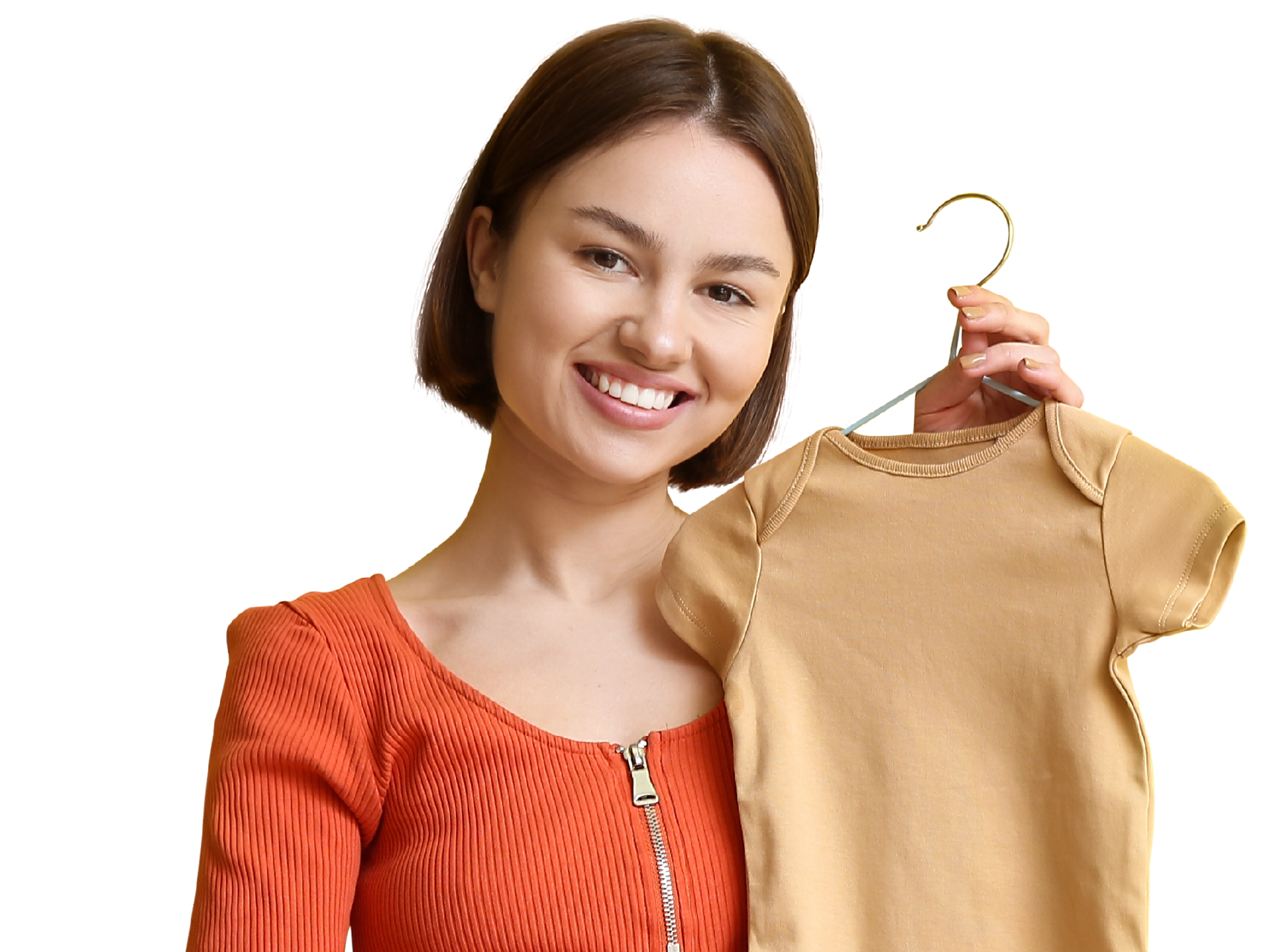 Vrouw met babykleertjes in de hand