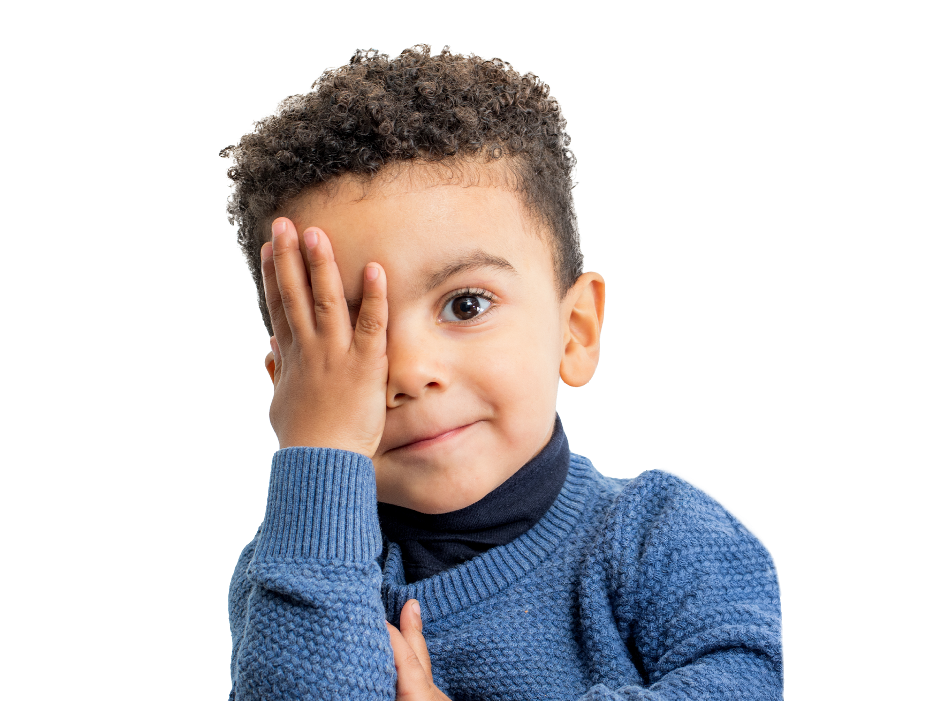 Jongen die zijn hand voor zijn oog houdt