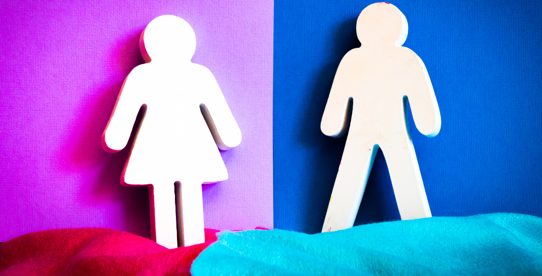 Vrouwenpop op roze achtergrond en mannenpop op blauwe achtergrond