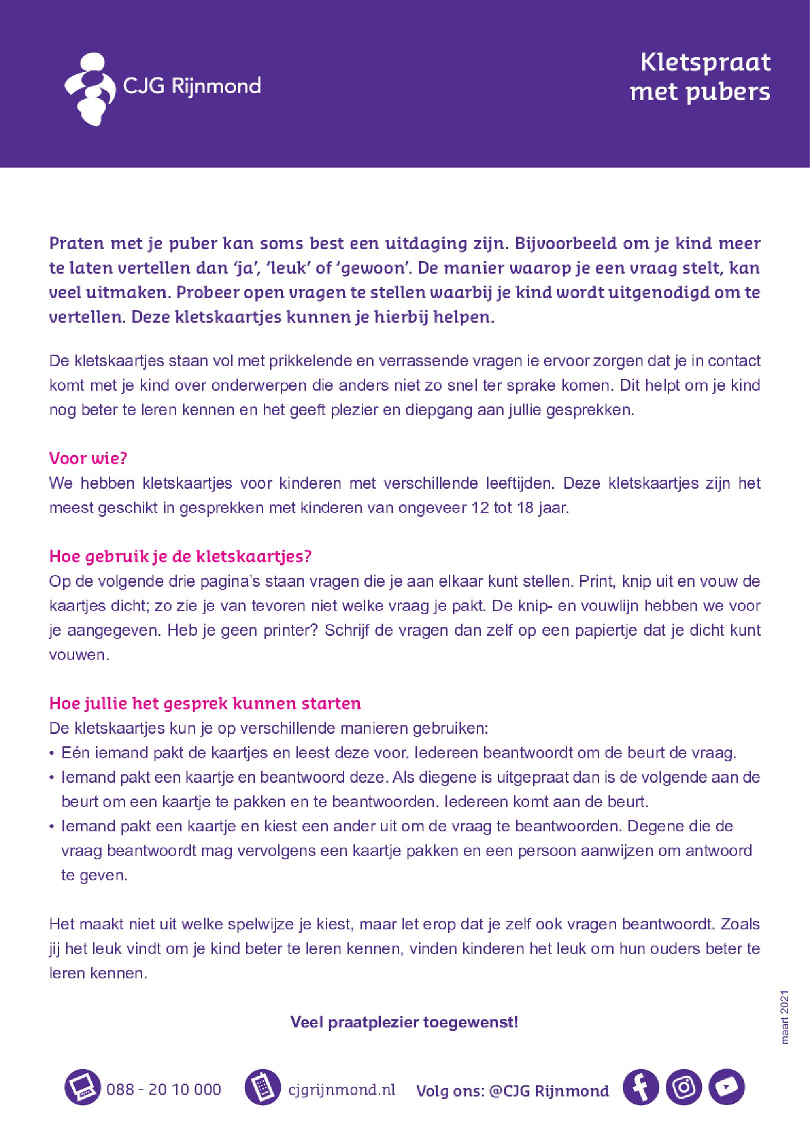 Kletskaartjes Pubers DT